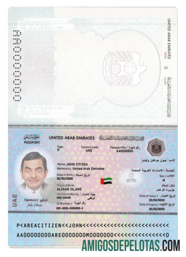 Passaporte dos Emirados Árabes Unidos 2022 presente amostra